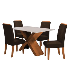 Conjunto de Mesa Sala de Jantar Tampo com Vidro 1,36m 4 Cadeiras Grécia Dobuê — foto 7