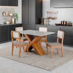 Conjunto de Mesa Sala de Jantar Tampo com Vidro 1,36m Grécia 4 Cadeiras Santiago Dobuê — foto 8