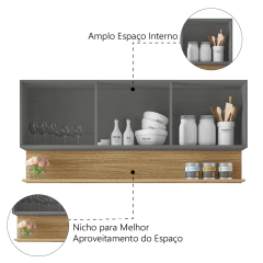 Armário Aéreo de Cozinha 3 Portas com Nicho 1,50m Line Kit's Paraná — foto 5
