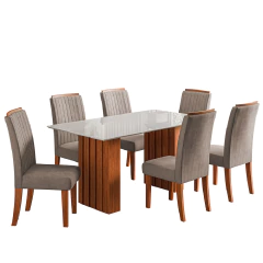 Conjunto de Mesa Sala de Jantar Ripada Tampo com Vidro Santiago 1,60m 6 Cadeiras Grécia Dobuê — foto 2