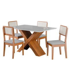 Conjunto de Mesa Sala de Jantar Tampo com Vidro 1,36m Grécia 4 Cadeiras Santiago Dobuê — foto 2