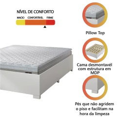 Cama Box Casal Desmontável Com Colchão de Espuma D33 Millenium Pillow Top 138x188x50cm Bege / Branco — foto 5