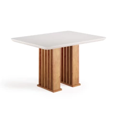Mesa Sala de Jantar Tampo com Vidro Mond 1,20m Madeirado/Off White Viero — foto 1
