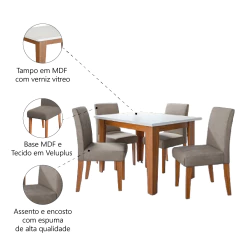 Conjunto Sala de Jantar Mesa Miami 1,20m 4 Cadeiras Trieste Madeirado/Mascavo Dobuê — foto 4