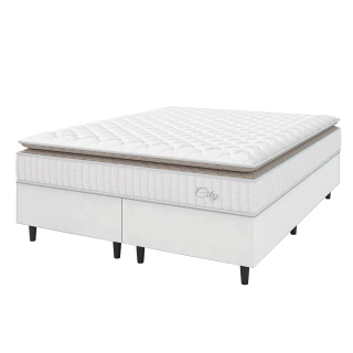 Cama Box Colchão Casal King Molas Ensacadas City Pillow Top 193x203x61cm Linho Hellen