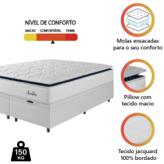 Cama Box Baú Casal Queen Colchão Molas Ensacadas Com Pillow Sevilha 158x198x74cm Hellen — foto 6