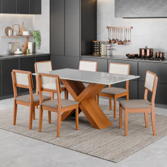 Conjunto de Mesa Sala de Jantar Tampo com Vidro 1,60m Grécia 6 Cadeiras Santiago Dobuê — foto 2
