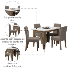 Conjunto de Mesa Sala de Jantar Miami com 4 Cadeiras Trieste Suede 1,20m Cedro — foto 5