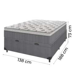 Cama Box Baú Casal Colchão Molas Ensacadas Ômega 138x188x73cm Cinza / Branco Hellen - Suporta até 11 — foto 4