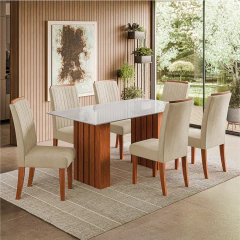 Conjunto de Mesa Sala de Jantar Ripada Tampo com Vidro Santiago 1,60m 6 Cadeiras Grécia Dobuê — foto 9