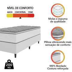 Cama Box Solteiro Colchão Molas Com Pillow Max Force 88x188x65cm Inducol — foto 6