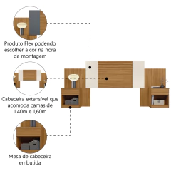 Cabeceira Para Cama Box Casal Queen 1,40m/1,60m Com Mesa De Cabeceira Freijó/Off White/Cinza Flex Ar — foto 4