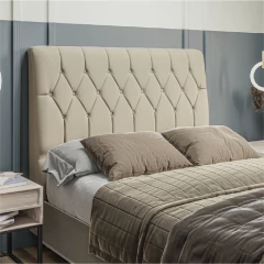 Cabeceira Para Cama Box Casal Istambul Dobuê 1,40m com Capitonê Bege — foto 2
