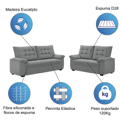 Conjunto de Sofá 2 e 3 Lugares Bertioga Veludo Luizzi — foto 5