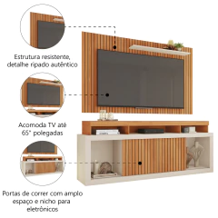 Rack Bancada com Painel Ripado para TV até 65 Polegadas 1,80m Panamá Buriti / Off White Caemmun — foto 4