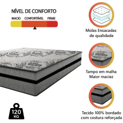 Colchão Casal Gazin Com Molas Ensacadas Rubi 138x188x32cm Cinza/Preto - Suporta Até 120Kg Por Pessoa — foto 3
