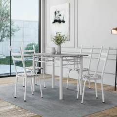 Conjunto De Mesa Sala de Jantar Com 4 Cadeiras Leia Tubular Granito 1,20m Artefamol — foto 2