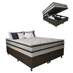 Cama Box Baú Casal King Gazin Colchão Molas Ensacadas Pillow Top Love Story 193x203x71cm Branco — foto 1
