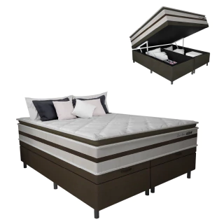 Cama Box Baú Casal King Gazin Colchão Molas Ensacadas Pillow Top Love Story 193x203x71cm Branco