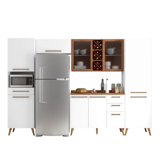 Armário De Cozinha Completa Vidro Reflecta Com Adega 9 Portas 4 Gavetas Favorita