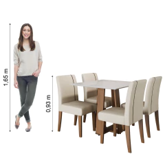 Conjunto de Mesa Sala de Jantar Atenas com 4 Cadeiras Carvalho/Off White/Bege 0,90m Quadrada Dobuê — foto 6