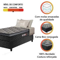 Cama Box Solteiro Conjugada Molas Ensacadas Delta 88x188x60cm Cinza / Preto Hellen — foto 4