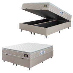 Cama Box Baú Casal Queen Colchão Espuma D33 Pillow Top Millenium 158x198x60cm Suede — foto 1