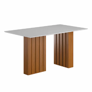 Mesa Sala de Jantar Ripada Tampo com Vidro 1,80 Santiago Madeirado/Off White Dobuê