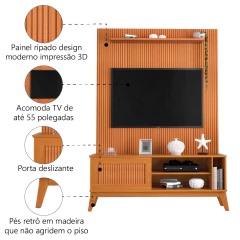 Rack Bancada Aruba Com Painel Para TV Até 55 Polegadas 1,35m Egeo Cedro Ripado Impressão 3D EDN — foto 4