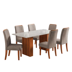 Conjunto de Mesa Sala de Jantar Ripada Tampo com Vidro Santiago 1,80m 6 Cadeiras Grécia Dobuê — foto 2