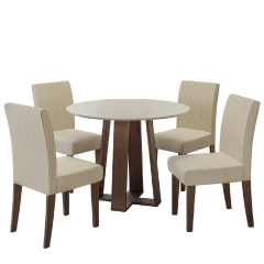 Conjunto de Mesa Sala de Jantar 4 cadeiras Redonda 1,03m Athenas Cedro/Areia — foto 1