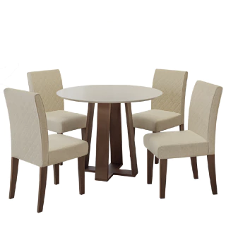 Conjunto de Mesa Sala de Jantar 4 cadeiras Redonda 1,03m Athenas Cedro/Areia