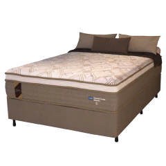 Cama Box Casal Colchão Molas Ensacadas Guarda Costas Alameda 138x188x68cm Suede Marrom/Branco — foto 1