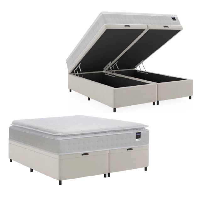 Cama Box Baú Casal King Colchão Gazin Com Molas Ensacadas Tower New 193x203x76cm