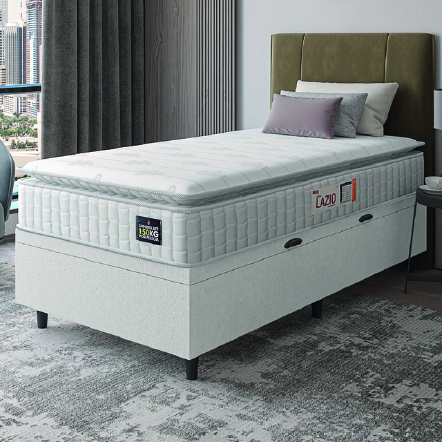 Cama Box Baú Solteiro Colchão Espuma D45 Lazio Pillow Top 88x188x65cm Hellen — foto 2