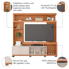 Estante Home Theater Para TV Até 70 Polegadas 2,10m Atlanta Madeirado / Off White Caemmun — foto 6