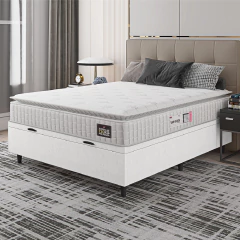 Cama Box Baú Colchão Casal Espuma D33 Vangogh Pillow Top 138x188x70cm Branco Linho Hellen - Suporta — foto 2