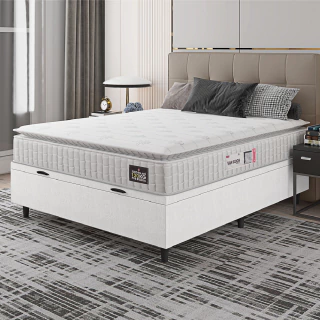 Cama Box Baú Colchão Casal Espuma D33 Vangogh Pillow Top 138x188x70cm Branco Linho Hellen - Suporta