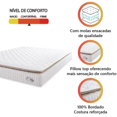 Colchão Casal Queen Molas Ensacadas City Pillow Top 158x198x23cm Branco / Bege Hellen — foto 3
