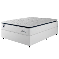 Cama Box Casal Colchão Molas Ensacadas Com Pillow Sevilha 138x188x71cm Branco/Cinza Hellen — foto 1