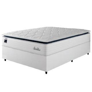 Cama Box Casal Colchão Molas Ensacadas Com Pillow Sevilha 138x188x71cm Branco/Cinza Hellen
