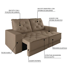 Sofá Retrátil e Reclinável 3 Lugares 1,80m Verona Suede Mamflex — foto 4