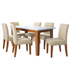 Conjunto Sala de Jantar Mesa Miami 1,60m 6 Cadeiras Trieste Dobuê — foto 1