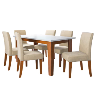 Conjunto Sala de Jantar Mesa Miami 1,60m 6 Cadeiras Trieste Dobuê