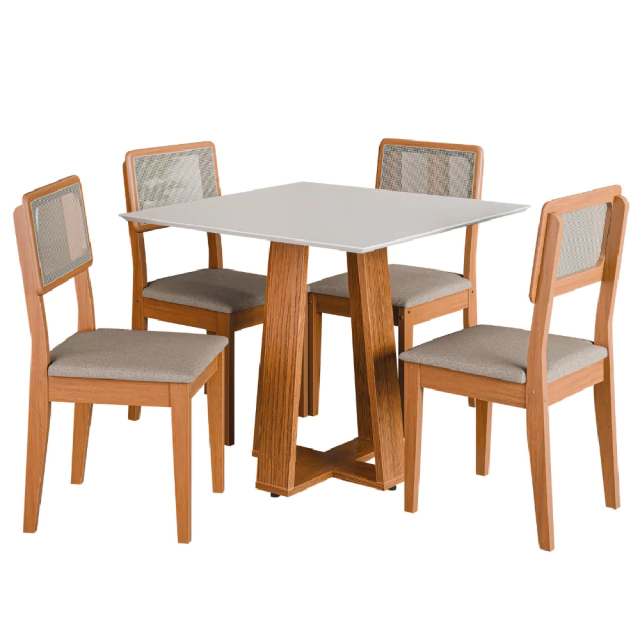 Conjunto Sala de Jantar Mesa Athenas Quadrada 4 Cadeiras Santiago Dobuê