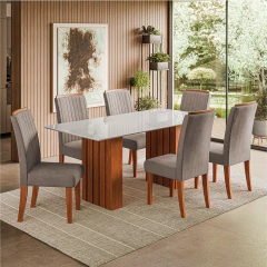 Conjunto de Mesa Sala de Jantar Ripada Tampo com Vidro Santiago 1,80m 6 Cadeiras Grécia Dobuê — foto 3