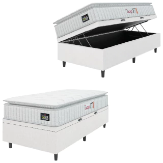 Cama Box Baú Solteiro Colchão Espuma D45 Lazio Pillow Top 88x188x65cm Hellen