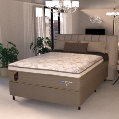 Cama Box Casal Queen Colchão Molas Ensacadas Guarda Costas Alameda 158x198x68cm Suede Marrom/Branco — foto 2