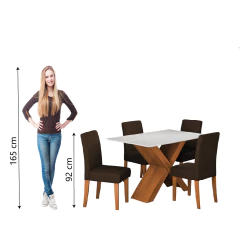 Conjunto de Mesa Sala de Jantar Tampo com Vidro 1,36m Grécia 4 Cadeiras Trieste Dobuê — foto 7