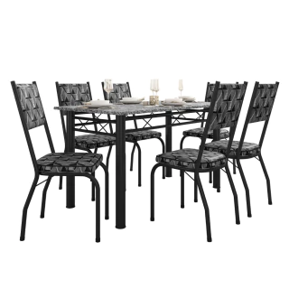 Conjunto Sala De Jantar Mesa Tampo Granito 1,40m Com 6 Cadeiras Diana Artefamol